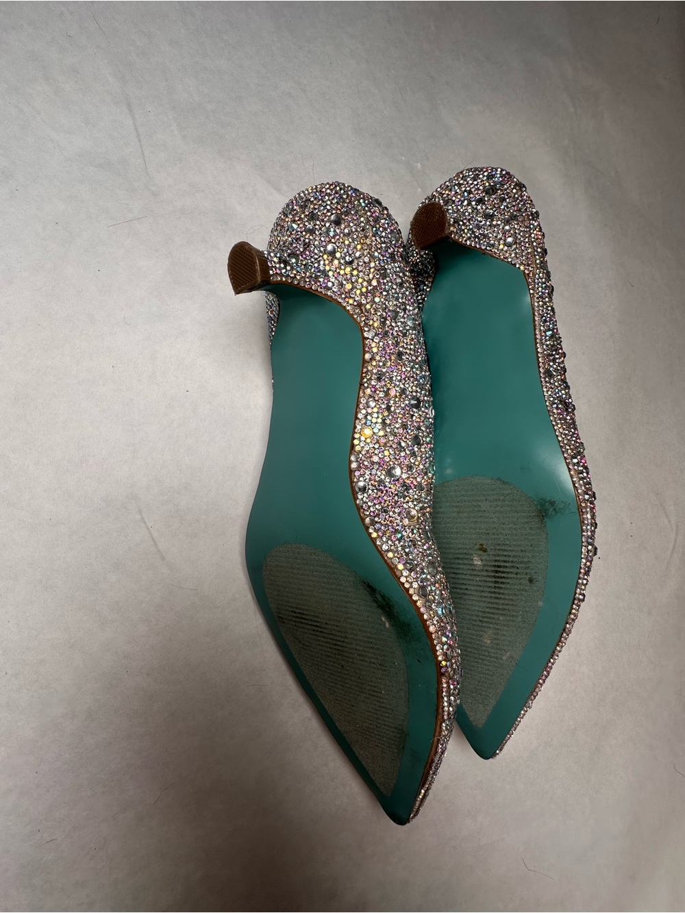 Betsey Johnson Iridescent Silver rhinestone Pointed Heels 6 - Picture 8 of 8